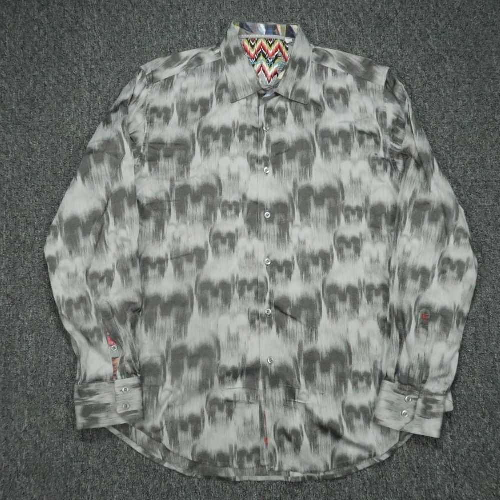 Robert‎ Graham Shirt Mens Extra Large Gray Abstract Flip Cuff Long Sleeve XL